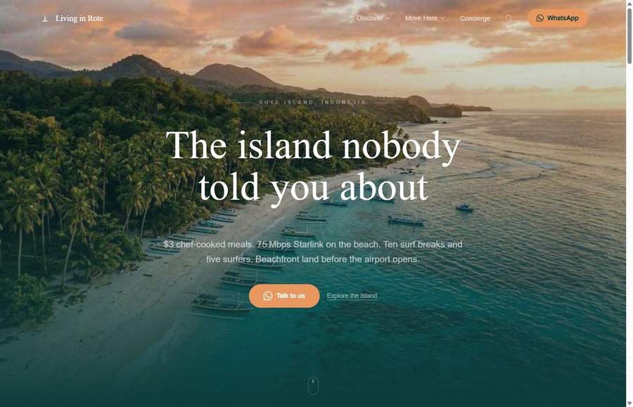 Screenshot del sito Living in Rote — guida per expat a Rote Island, Indonesia